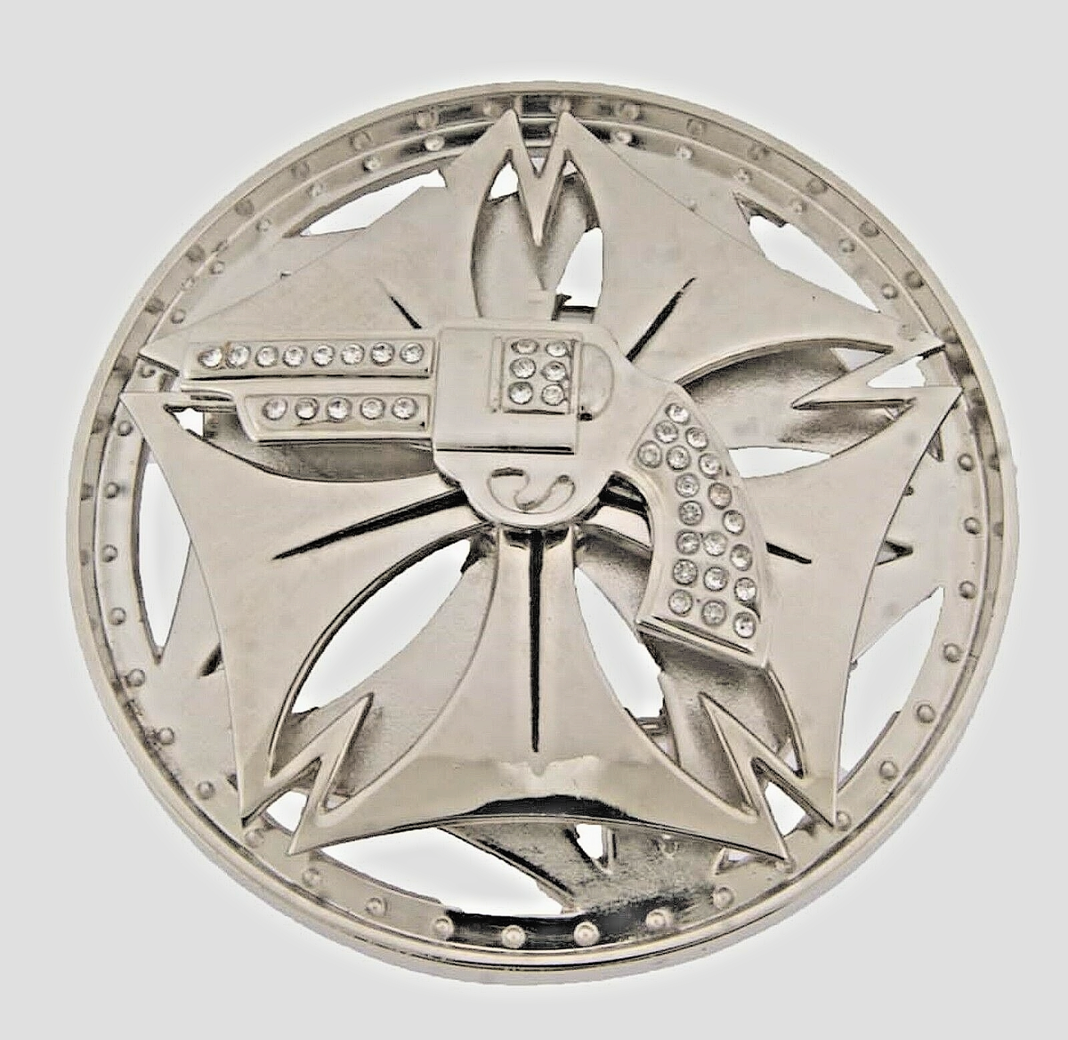Spinner Gun Belt Buckle Silver Chrome Metal Western Real  display picture 2