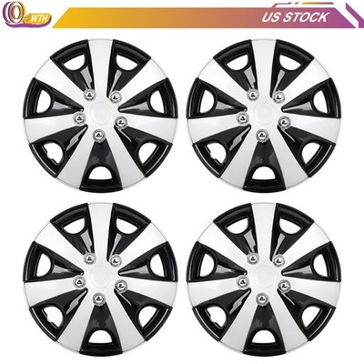 4 X 15'' Wheel Hub Caps Black&Silver For All Makes Models Wheel Cover Kit Snap-On