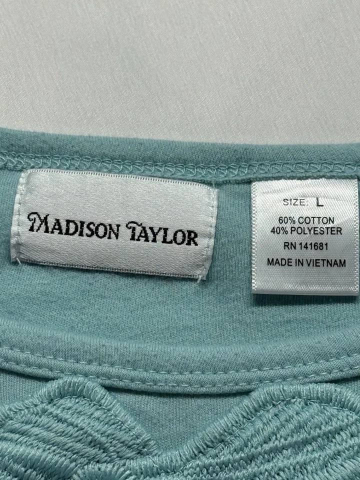 Camiseta Top Madison Taylor Mujer Talla L Azul Floral Encaje Cuello Camiseta Bordada Foto 3 de 3