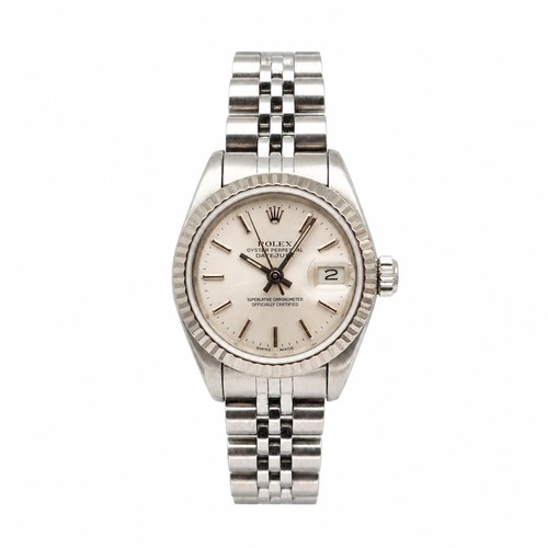 Rolex Datejust 26mm White Gold Steel Silver Sticks Dial Watch 69174