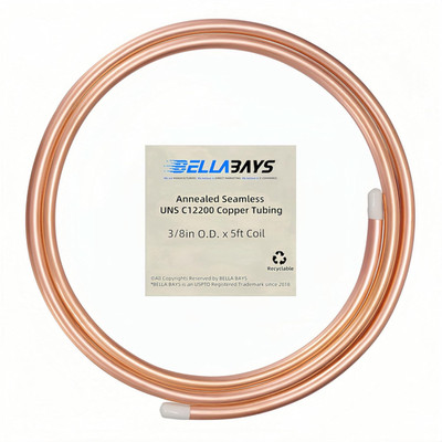 BELLA BAYS Copper Tubing 3/8'' OD X 0.320'' ID X 5 Ft, 99.9% C12200 ASTM B280 Refr