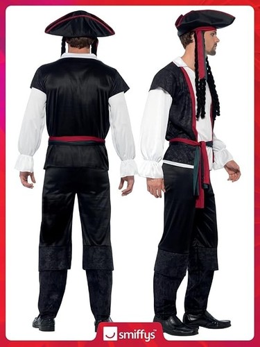 Costume uomo Aye Aye pirata caraibico vestito elegante Jack outfit di Smiffys - Foto 4 di 7