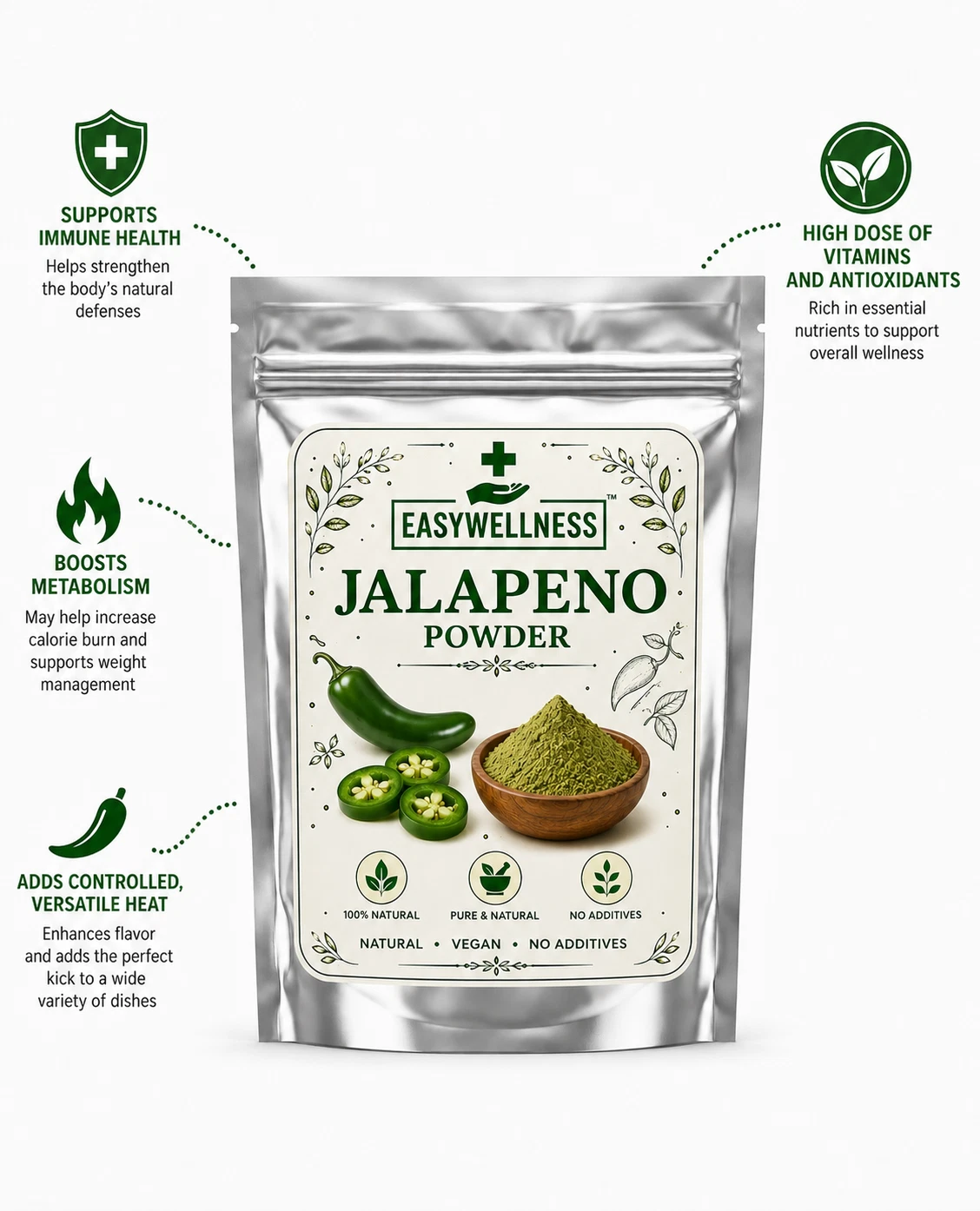 Pure Jalapeno Powder Hot Chili Pepper Spice Natural Vegan Fine Ground