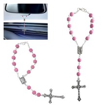Pink Rosary Pendant Car Interior Rear View Mirror Charm
