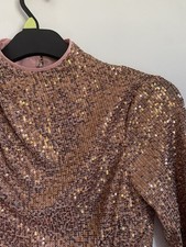 Asos Design rosé gold sequin dress wedding guest cocktail night open back size 8