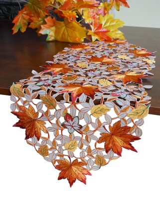 Fall Halloween Table Runner 13x36 Thanksgiving Holiday Cutwork Applique Embroide
