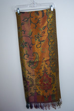 Pashmina Silk Shawl Paisley Print Lightweight Fringe Stole Boho Chic Artsy Wrap