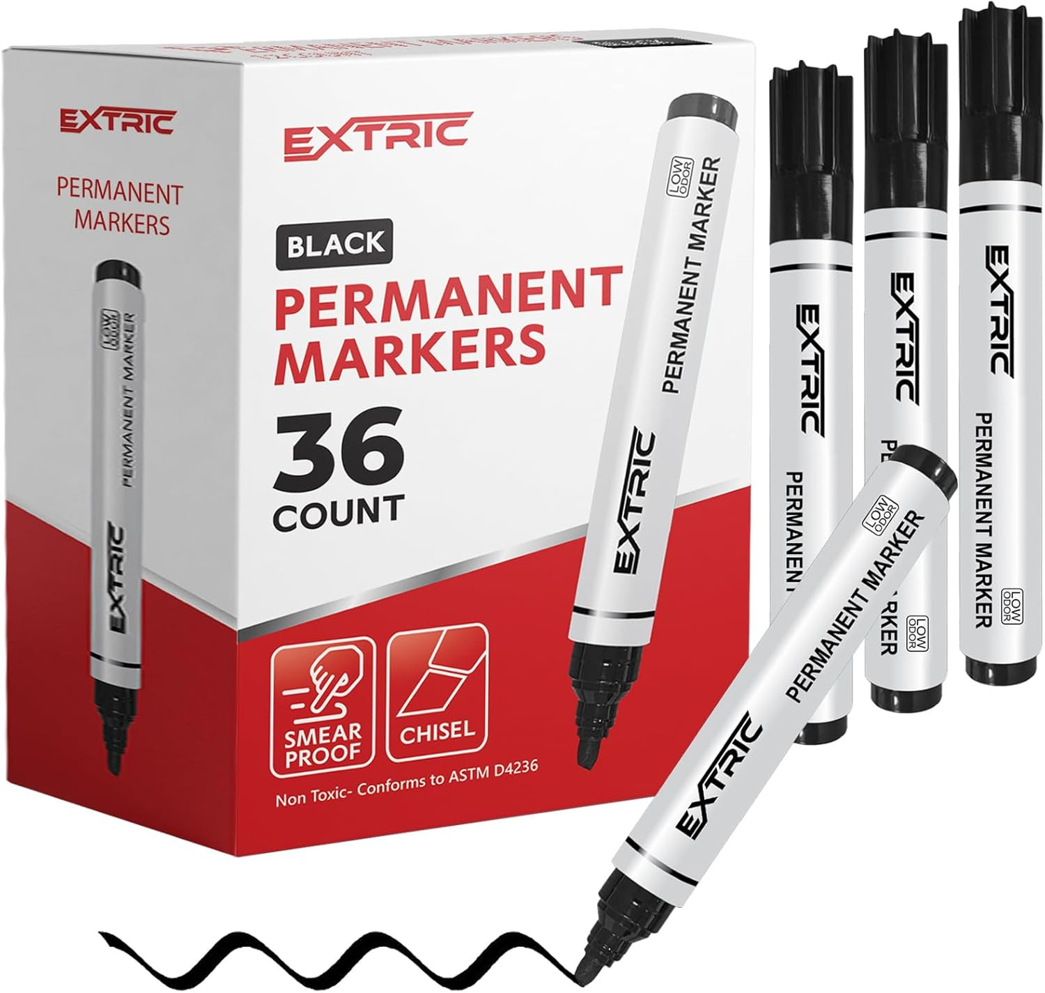 Black Permanent Markers, Chisel Tip, 36 Count Bulk, Quick Dr