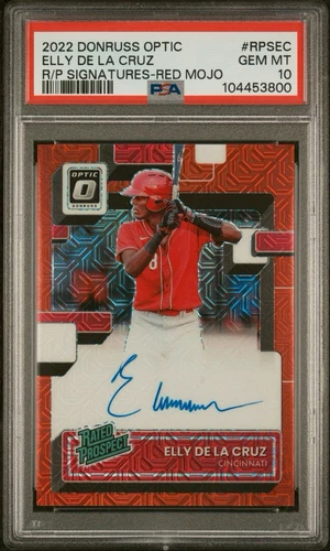 2022 Donruss Optic Elly De La Cruz Rated Prospect Auto Red Mojo PSA 10