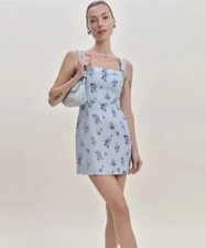 Reformation NWT Women's Celosia Linen Dress Crystalline Light Blue Floral Size 0