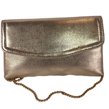Vintage Gold Tone Metallic Envelope Clutch Purse Cocktail Evening Bag 18  Chain