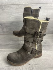 Clarks Boots Womens Size 4 Brown Suede Mid Calf Sherpa Lined Flat Zip Up Buckle