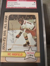 1972-73 topps autographed hockey SGC Hadfield 132