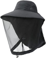 Mosquito Head Net Hat, Safari Mosquito Sun Hat with Veil Mesh Neck Flap Fishing