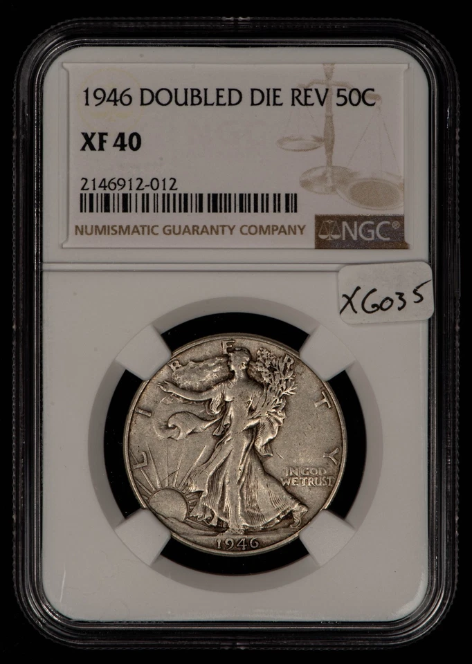 1946 DDR 50c Walking Liberty Silver Half Dollar - Double Die - NGC XF 40 - X6035 - Image 2 of 4