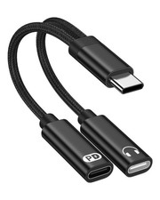 USB C Splitter 2 in 1 Samsung C Headphone and Charger Adapter Audio Black