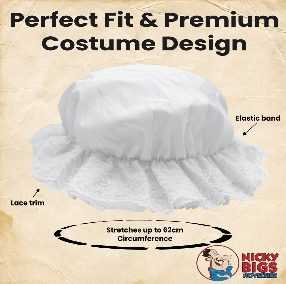 Adult White Mob Hat Granny Bonnet Mop Cap Colonial Pilgrim Costume