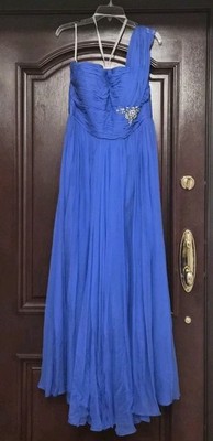 Terani Couture Silk Chiffon Sz 16  Royal Blue
