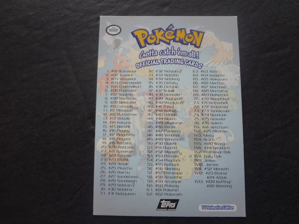 1999 Topps Pokemon Series 1 TV Animation Silver Foil Checklist Black Logo NNO - Image 2 of 2