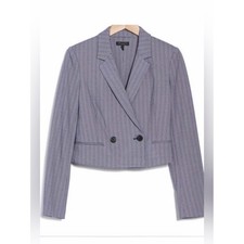 rag bone Elvy Cropped Double-Breasted Blazer in Light Blue Herringbone