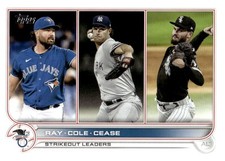 2022 Topps #138 AL Strikeouts Leaders (Robbie Ray / Gerrit Cole / Dylan Cease)