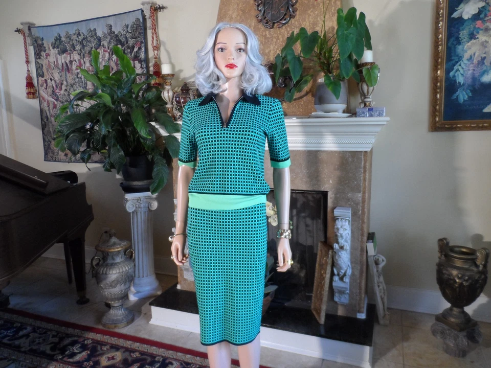 Nuevo Traje Falda Tejida Multi Estampado Verde Diane Von Furstenberg Talla P Foto 4 de 4