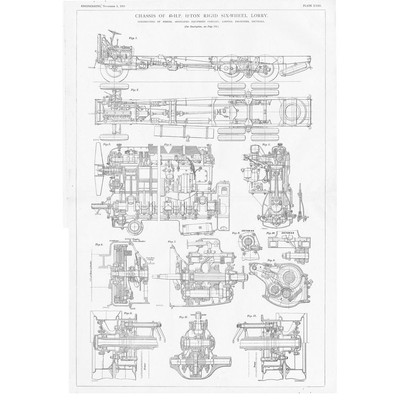 Fahrgestell 45 PS 12 Tonnen starrer Sechsrad-LKW 2x Oldtimer Technikdrucke 1931