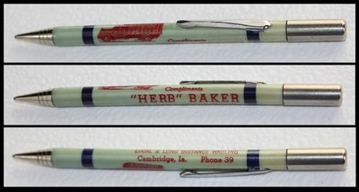 Herb Baker Trucking Co Cambridge IA Blue & Sea Foam Green Mechanical Pencil ph39