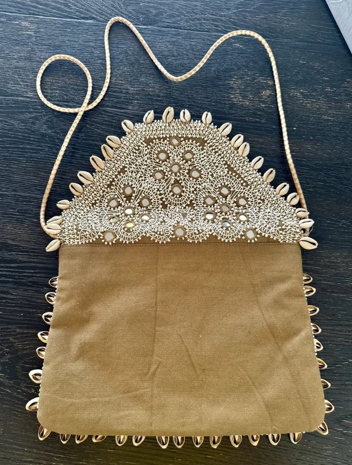 Bandolera para mujer ANTIK BATIK de algodón natural con conchas y espejos bordados NUEVA Foto 3 de 4