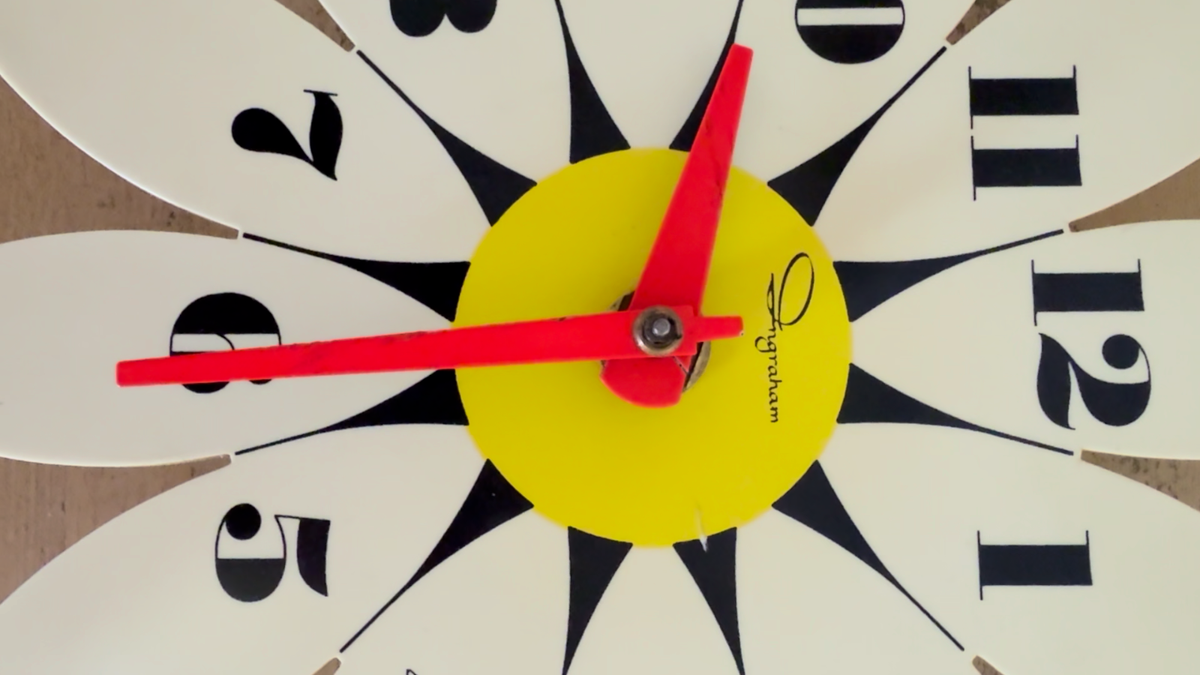 FLOWER GOWAL CLOCK ブラック・ホワイト Vintage Ingraham Flower Clock Working White Yellow Black FLAWS | eBay