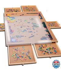 PlayVibe 1500 Piece Wooden Puzzle Board w/ Drawers, Cover, Portable Jigsaw Table
