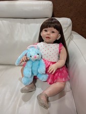 Realistic Large Reborn Doll 28" Toddler Vinyl Cloth Long Brown Hair