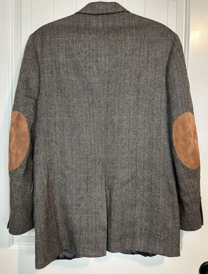 Blazer Oscar De La Renta Worsta Corderos Merino Marrón 2 Botones Parche en el Codo 36R Foto 4 de 4