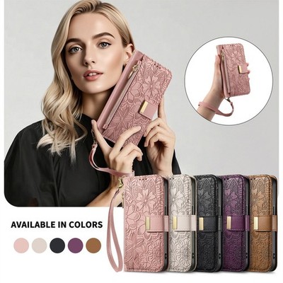 Zip Leather Flower Wallet Phone Case For Honor 400 300 200 90 X8 X9 Magic 5 6