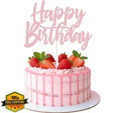 Rose Gold Glitter Happy Birthday Cake Topper Party Decor