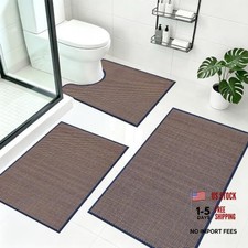 3 Piece Bathroom Rugs Set - U-Shaped Contour - Ultra Thin Bath Mat - Non-Slip