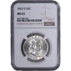 1962-D 50c Franklin Silver Half Dollar ~  NGC MS 63