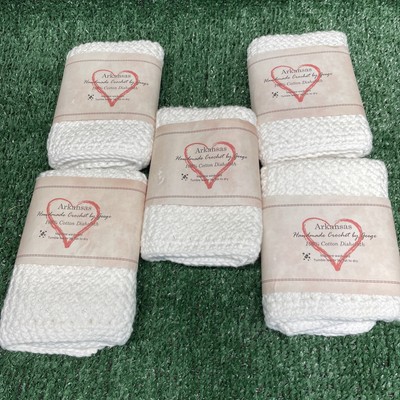 Lot Of 5 handmade crochet bath face wash cloth spa reusable bright white