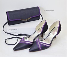 Jacques Vert Graphite Grey/Purple Shantung Court Shoes 6 & Matching Bag Pristine