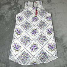 Andree by Unit Floral Dress Size L White Purple Flowers Easter Dress Scoop Neck