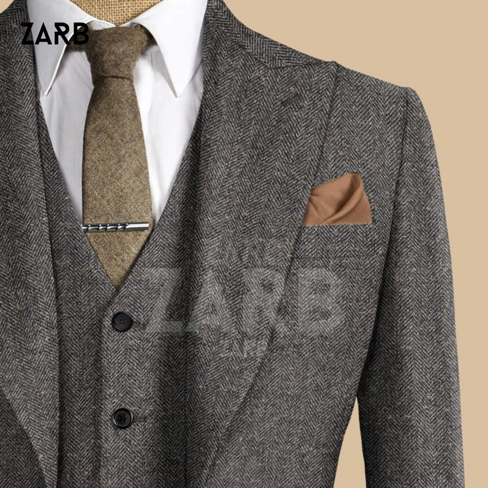 Men's 3-Piece Tweed Suit - Vintage Peaky Blinders Style - Custom Tailored Suit - Image 3 of 4
