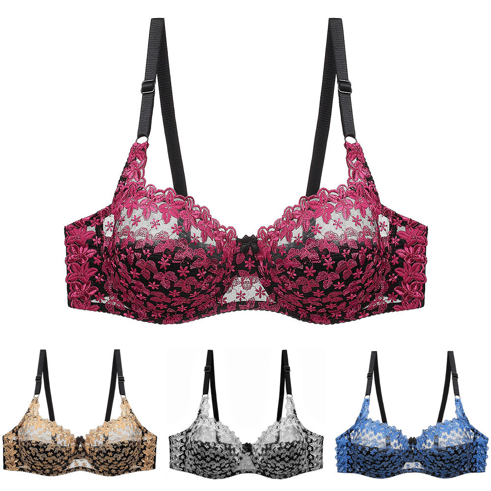 Women's Minimizer Embroidery Lace Plus Size Unlined Bra Underwire Full Coverage*