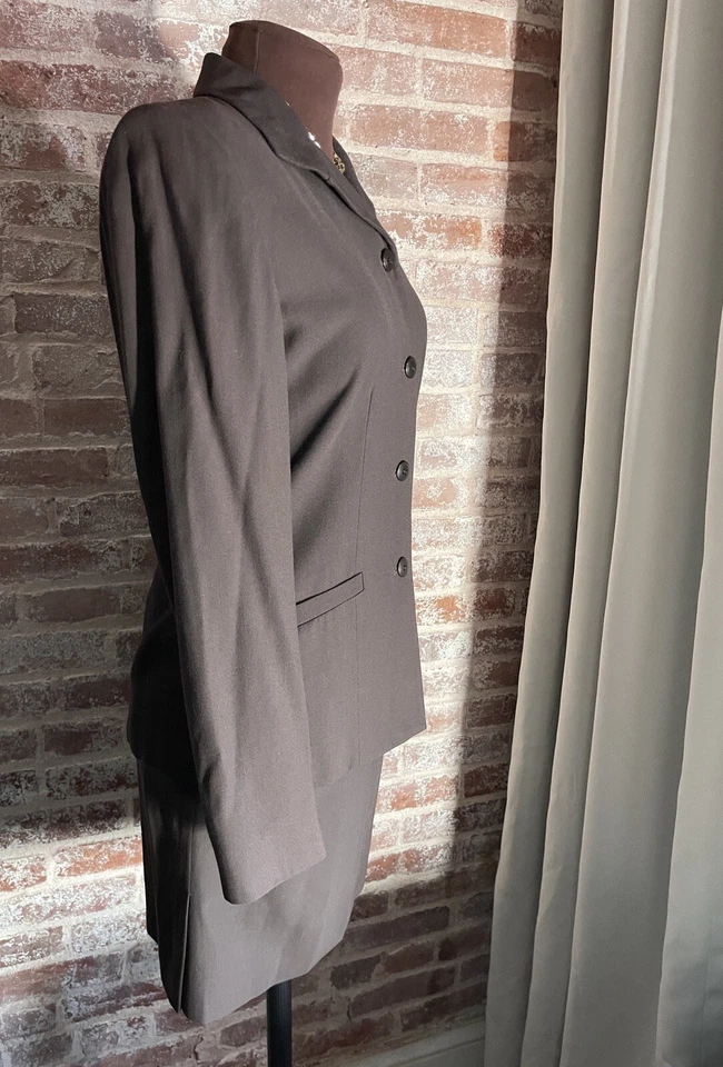 复古 Ann Taylor Loft Choc 棕色铅笔裙和西装外套套装 4 码 — 第 2/4 张图片