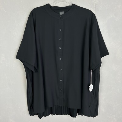 Cotidie Ada top plus size 4XL black button front pleat back high collar NEW