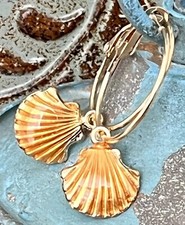 Iridescent Apricot Shell and Gold Hoop Earrings. Beach. Ocean. Tropical
