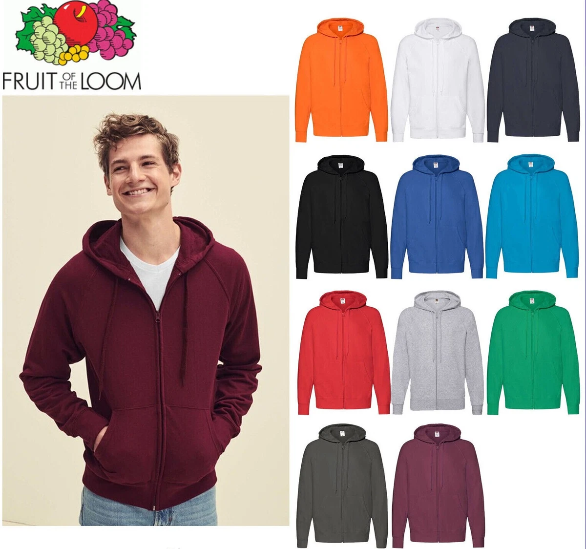 Fruit Of The Loom Felpa Uomo Maniche Raglan - Rossa Taglia XL - 80% Cotone 20% Poliestere 260/280 Gsm