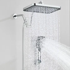 Chrome Rain Shower Head with Handheld Spray Combo High Pressure Adjustable Arm