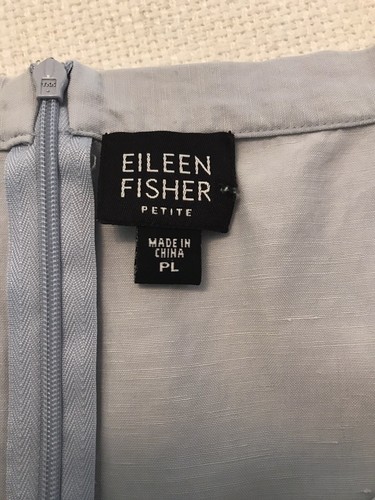 EILEEN FISHER Midi Skirt Light Blue Linen Silk Sz Large Petite EUC Coastel Prep - Picture 3 of 6