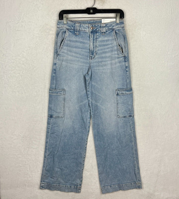 American Eagle Baggy Wide Leg Jeans Womens 4 27W Blue Bootcut Cargo Y2K Hi Rise