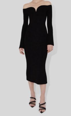 $995 Galvan London Women's Black Grace Off The Shoulder Rib-Knit Dress Size S